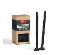 HELPMATE Lot de 200 vis pour cloison sèche 3,5 x 55 mm avec pointe de forage - Phosphatées - Avec entraînement PH2 et filetage fin - Tête trompette pour enfoncer dans les plaques de plâtre