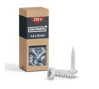 HELPMATE - Lot de 250 vis à bois à tête bombée - 4,0x20 mm - galvanisées - Vis à bois avec entraînement PZ et filetage complet - Pour la fixation de ferrures