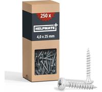 HELPMATE - Lot de 250 vis à bois à tête bombée - 4,0x25 mm - galvanisées - Vis à bois avec entraînement PZ et filetage complet - Pour la fixation de ferrures