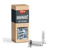 HELPMATE - Lot de 250 vis à bois à tête plate 4,0 x 16 mm galvanisées - Vis à bois avec entraînement PZ2 et filetage complet - Pour la fixation de ferrures