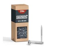 HELPMATE - Lot de 250 vis à bois à tête plate - 4,5x40 mm - galvanisées - Vis à bois avec entraînement PZ et encoche de coupe - Pour la fixation de ferrures métalliques sur