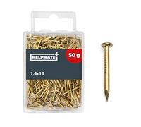HELPMATE - Pointe à tête ronde - 1,4x13 mm laitonnée - 50 grammes - Pointes en acier - Clous à enfoncer - Pour assemblages en bois & travaux de bricolage