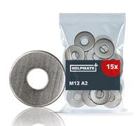 HELPMATE - Rondelles M12 DIN 9021 - Acier inoxydable A2 - 15 pièces - Rondelles de carrosserie pour l'intérieur