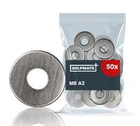 HELPMATE - Rondelles M8 DIN 9021 - Acier inoxydable A2 - 50 pièces - Rondelles de carrosserie pour l'intérieur