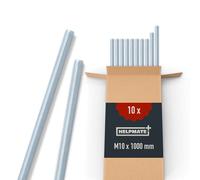 HELPMATE - Tige filetée M10 x 1000 mm en acier galvanisé - Lot de 10 tiges filetées avec filetage métrique complet - Vis filetée avec e résistance 4.8, DIN 976