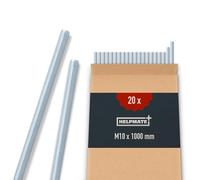 HELPMATE - Tige filetée M10 x 1000 mm en acier zingué - Lot de 20 tiges filetées avec filetage métrique complet - Tige filetée avec e résistance 4.8, DIN 976