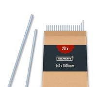 HELPMATE Tige filetée M5 x 1000 mm en acier galvanisé - Lot de 20 tiges filetées métriques entièrement filetées - Vis sans tête e résistance 4.8, DIN 976
