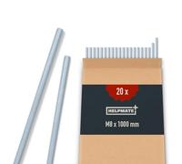 HELPMATE - Tige filetée M8 x 1000 mm en acier galvanisé - Lot de 20 tiges filetées avec filetage métrique complet - Tige filetée avec e résistance 4.8, DIN 976