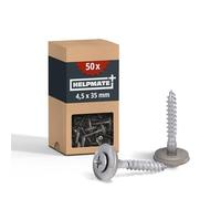 HELPMATE - Vis de ferblantier en acier inoxydable A2 - 4,5x35 mm - 50 pièces - PZ2 - DIN 7995 - tête bombée avec rondelle plate et rondelle EPDM