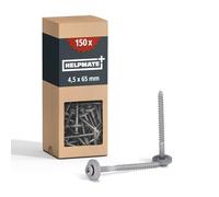 HELPMATE - Vis de ferblantier en acier inoxydable A2 - 4,5x65 mm - 150 pièces - PZ2 - DIN 7995 - tête bombée avec rondelle plate et rondelle EPDM