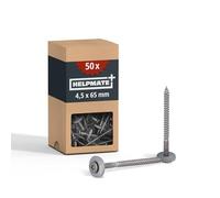 HELPMATE - Vis de ferblantier en acier inoxydable A2 - 4,5x65 mm - 50 pièces - T20 - DIN 7995 - tête bombée avec rondelle plate et rondelle EPDM