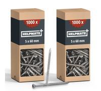 HELPMATE - Vis de terrasse - 5x60 mm - acier inoxydable A2 - 2000 vis pour plancher + embout T25 - Vis de terrasse pour l'extérieur (construction de terrasses & abris de jardin)