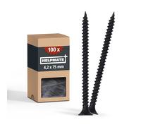 HELPMATE - Vis pour cloison sèche 4,2x75mm - Filetage fin - 100 pièces | Avec entraînement PH2 - Tête trompette pour un enfoncement affleurant - Acier phosphaté noir
