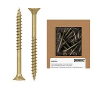 HELPMATE - Vis universelles tête fraisée - 4,5x50 mm - passivées jaune - 150 vis à bois avec entraînement PZ et filetage partiel - Boulons pour panneaux de particules pour l'intérieur