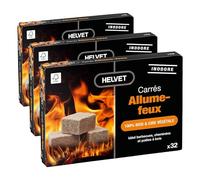 Helvet 32 Allume Feu Naturel pour Cheminée et Poele à Bois en Cube - Brûle 7 Minutes - Produit Ecologique 100% Bois & Cire Végétale, Normal, (LDFC32) (Lot de 3)