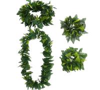 Hemobllo 1 ensemble de guirlande hawaïenne et bracelet avec feuilles artificielles, décoration de fête Luau, bandeau, collier et bandeau pour fêtes tropicales sur la plage