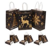 Hemobllo 12 Pièces Paquet Présents de Noël Noirs et Dorés avec Poignée | Papier Robuste, Structure Renforcée, Grand Format 8,3x5,9 Pouces, pour Partage au Bureau et Maison