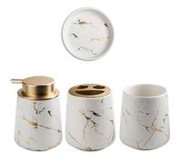 Hemobllo 1ensemble Set de Céramique pour Salle de Bain avec Pot à Brosse à Dents Porte-Brosse Gobelet de Lavage et Porte-Savon Design Marbre Mat Blanc Rangement Hygiénique et Polyvalent