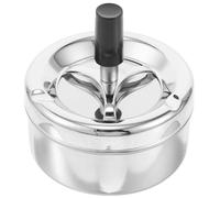 Hemobllo Cendrier Métallique Rotatif avec Couvercle, Argenté | Design coupe-vent, protection anti-odeur, usage intérieur et extérieur, mécanisme à poussoir, accessoire de bureau