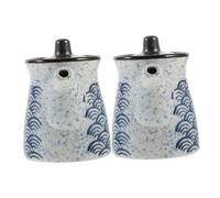 Hemobllo Céramique Distributeur de Vinaigre Lot de 2 200ml, Japonerie | Surface Lisse, Bleu, pour Cuisines et Restaurants, Fermeture Anti-fuite, Facile à Nettoyer, Résistant à L’usure