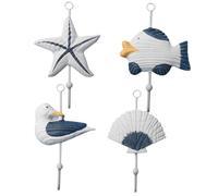 Hemobllo Crochets Muraux pour Manteaux en Bois Style Méditerranéen, Patère Murale Décorative 4pcs, Crochets Décoratifs pour Suspendre Vêtements, Vacances