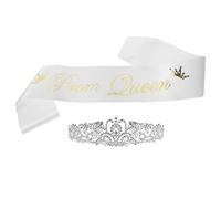 Hemobllo Ensemble Couronne de Bal en Satin Diadème de Cristal et Écharpe Prom Queen Légère, Élégant et Robuste, Présent de Diplôme pour Parties et Costume