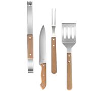 Hemobllo Kit et Poignée Antidérapante Ustensiles Barbecue 4 Pièces avec Manches en Bois de Hêtre, Acier Inoxydable Léger pour Picnic et Vacances en Plein Air
