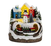 Hemobllo Maison de Village de Noël Lumineuse avec Musique et Train, Résine | Décoration de Table Festive, Style Rustique Traditionnel, pour Intérieur Saisonnier, Présent Décoratif