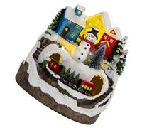 Hemobllo Maison Lumineuse de Noël avec Train et Musique en Résine | Décoration de Table, Style Rustique Traditionnel Moderne, Cuisine et Table, Village Lumineux