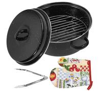 Hemobllo Roaster Multifonction en Émail pour Cuisson Uniforme, Ustensiles Cuisine Pratiques et Plat à Rôtir pour Barbecue et Usage Quotidien
