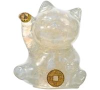 Hemobllo Statuette Maneki Neko en Résine Cristaux Naturels D’Opale, Mini Ornement Chat Amulette pour Décoration Bureau et Maison, Figurine Artisanale Stable et Résistante, Décoration