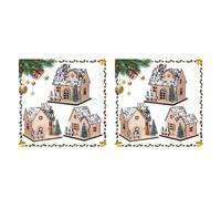 HEMOTON 6 Pièces Maison de Noël en Bois Illuminée LED pour Centre de | Décor Festif Traditionnel, Ambiance Lumineuse Chaude, Pièce D’isolation sous Base, Soirées Créatives