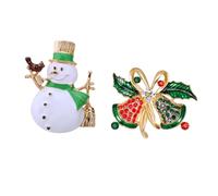 HEMOTON Broche de Noël en Alliage 2 Pièces Épingle Élégante Bonhomme de Neige Double Cloche et Motif Balai Accessoire de Costume Festif pour Vêtements D’Hiver