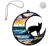 HEMOTON Décoration Murale Chat Lune Suspension Panneau Murale Suspendue Ornements De Maison Accroches Fenêtre Intérieur Extérieur