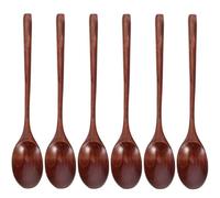 HEMOTON Lot de 6 Cuillères en Bois à Long Manche pour Riz et Bouillie, Design Ergonomique Antidérapant, Style Classique Élégant, Ustensiles Cuisine pour Garçons et Filles Lors des Repas