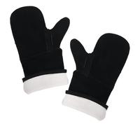 HEMOTON Moufles de Barbecue en Cuir Noir, Isolants et Ignifugés | Protection Thermique Haute Température, Usage Cheminée et Cuisson, Anti-brûlure, pour Jardin et Atelier