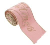 HEMOTON Ruban de Noël en Tissu Rose à Lettres Imprimées et Bord Pailleté | Bande Flexible et Réutilisable, Armature Métallique, Finition Lumineuse, pour Nœuds, Couronnes et Décorations Festives