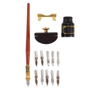 HEMOTON Stylo à Plume Vintage pour Débutants, Ensemble Européen Classique | Bois et Acier Inoxydable, Absorption D’encre Pratique, Porte-plume Multifonction, pour Écriture et Dessin
