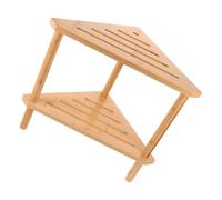 HEMOTON Tabouret de Salle de Bain en Bambou et Bois, Rangement d'angle à Double Étage, Design Triangulaire, Repose-Pieds Pratique, Meuble Gain de Place pour Salle