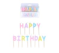 Henbrandt Lot de 13 bougies pastel « Happy Birthday » sur pics en bois, 4 couleurs pastel assorties de 7 cm, bougies de célébration d'anniversaire pour décorations de gâteaux et cupcakes
