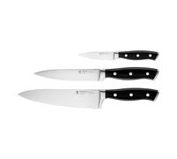HENCKELS by ZWILLING Accent Set de couteaux 3 pièces, couteau d'office, couteau à viande et couteau de cuisine, noir avec rivets