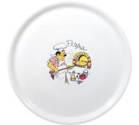 HENDI Assiette à Pizza Ronde en Porcelaine Émaillée avec Motif Chef et Four, Assiette Traditionnelle pour Servir la Pizza, Compatible Micro-ondes et Lave-vaisselle, ⌀310mm, Blanc