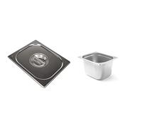 HENDI 806838 Couvercle Gastronome + HENDI Bac Gastronorme, GN 1/2, résistance thermique -40 °C à 300 °C, utilisable dans des fours à convection, des chafing dishes, 12.5L, 325x265x(H)200mm,inox