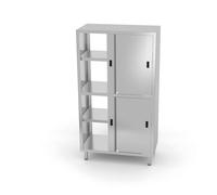 HENDI Armoire transformée, avec cloison et 8 portes coulissantes, 2 étagères amovibles (non réglables) et 2 étagères non amovibles (inférieures et moyennes), 1000 x 600 x 1800 mm, acier inoxydable
