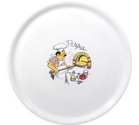 HENDI Assiette à Pizza Ronde en Porcelaine Émaillée avec Motif Chef et Four, Assiette Traditionnelle pour Servir la Pizza, Compatible Micro-ondes et Lave-vaisselle, ⌀310mm, Blanc