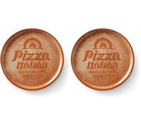 HENDI Assiette à Pizza Ronde en Porcelaine Émaillée avec Motif Texte et Illustration, Assiette pour Servir la Pizza, Compatible Micro-ondes et Lave-vaisselle, ⌀310mm, Rouge (Lot de 2)