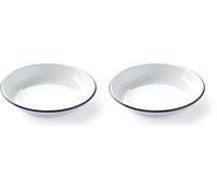 HENDI Assiette en acier émaillé blanc, avec bord bleu, récipient, plat rond, assiette creuse, ø220x(H)36mm (Lot de 2)