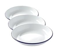 HENDI Assiette en acier émaillé blanc, avec bord bleu, récipient, plat rond, assiette creuse, ø240x(H) 40mm (Lot de 3)