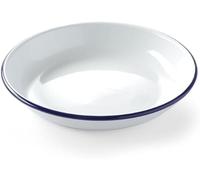 HENDI Assiette en acier émaillé blanc, avec bord bleu, récipient, plat rond, assiette creuse, ø240x(H) 40mm (Lot de 10)