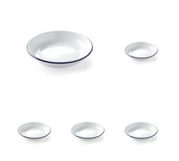 HENDI Assiette en acier émaillé blanc, avec bord bleu, récipient, plat rond, assiette creuse, ø240x(H) 40mm (Lot de 5)